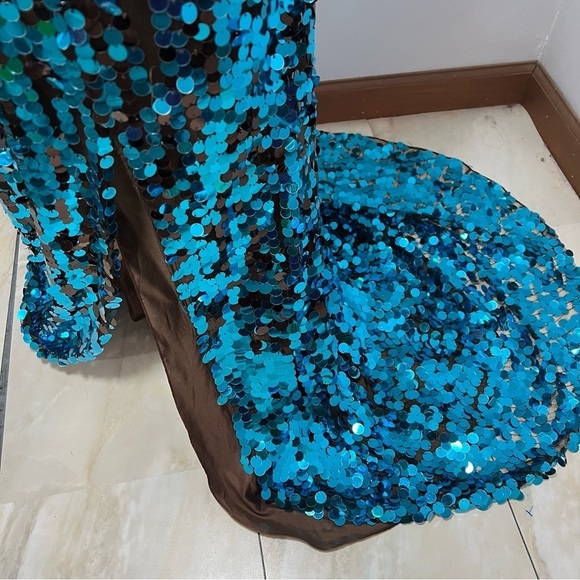 Jovani turquoise beaded halter sequin prom dress Y2K evening gown pageant dress - Picture 15 of 17